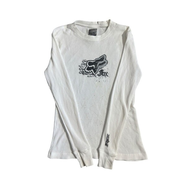 Fox Racing Women's V Neck Thermal Knit Long Sleeve Top White Sz M - Picture 1 of 11
